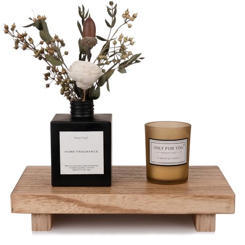 zoocatia Small Wood Tray Pedestal Stand Farmhouse Bathroom Decor Decorative Wooden Riser Kitchen Soap Dish Holder for Vanity, Counter, Sink, 9" x 5.9" - Brown
