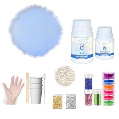 KHUSHA CREATIONS Resin Art Kit for Beginners & Professionals | DIY Epoxy Coaster Making Kit with Resin, Hardener, Mould, Mica Colors, Flakes, Glitter, Tools & Accessories (150g Set)-image-33