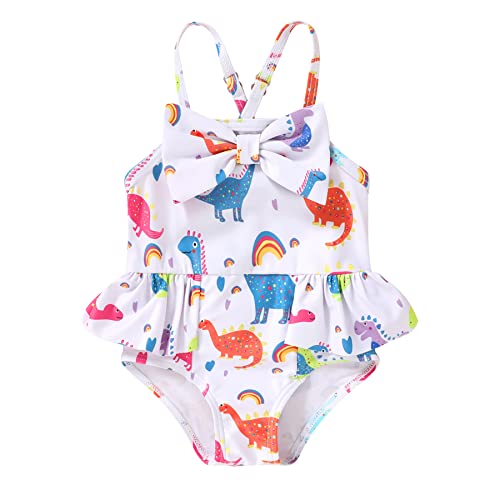 Image of Baby Girl Watermelon Bathing Suit Dinosaur Lemon Backless Infant Swimsuit Halter Ruffle Swimwear