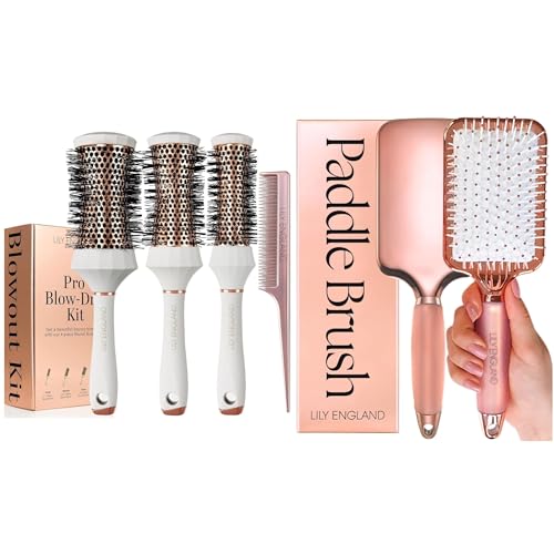Set de cepillos redondos y paddle rose gold para peinar y desenredar