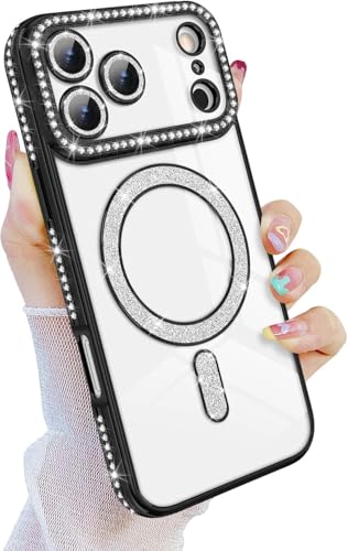 COVERLUXE Luxury Glitter Bling Case Compatible with iPhone 17 Pro Max – Made for Girls & Women, Crystal Diamond Ring Holder with Sparkling Rhinestones, Slim Protective Back Cover (Black)