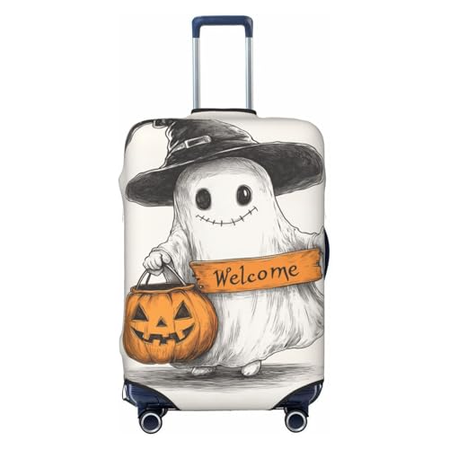 Cute Ghost Carrying Pumpkin Bag Elastic Travel Luggage Covers Dustproof Scratch-Resistant Suitcase Protector Fit 22-24 Inch