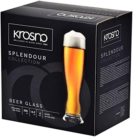 Krosno Wheat Pint Craft Beer Glasses | Set of 6 | 500 ML | Guinness Glass Cocktail Glasses Drinking | Perfect for Home, Bar and Kitchen Set | Dishwasher Safe Glass Cups