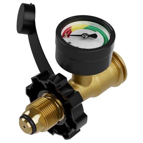 CALPOSE Propane Tank Gauge, 3 Colors Coded Universal for Cylinder, Grill, Heater, RV Camper and More, 5-40 Pound LP Tank Gas Level Indicator, POL/Type 1 Connection