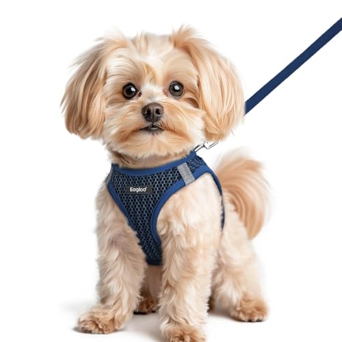 Eagloo Small Dog Harness and Leash Set, Step in Puppy Vest with Breathable Soft Mesh, Walking Reflective Pet Harness for Small Dogs, Navy Blue, XS by Eagloo - Used condition - US$13.20