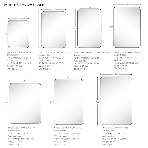 EGHOME Chrome Rectangle Recessed Bathroom Medicine Cabinet with Mirror Stainless Steel Metal Framed Rounded Rectangular Bathroom Cabinet with Mirror 16x24'' by EGHOME - Used condition - Image 5