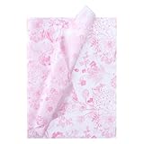 WRAPAHOLIC Pink Floral Tissue Paper - 60 Sheets 14 x 20 Inch Vintage Pink White Flower Tissue Paper Bulk for Wedding Birthday Bridal Shower Art Craft Tea Party Favor Decoration
