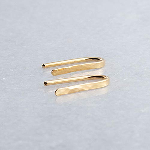 Gold Flattened -Hammered 13Mm Arc Minimalist Line Hook Earrings Horseshoe Wishbone Earrings (14K Gold Filled, Flattened-Hammered | 18 Gauge) #TOP2
