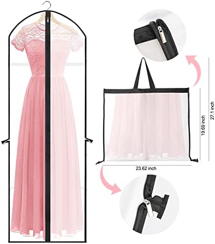 2 Pack Wedding Evening Dress Garment Storage,180cm Anti-Moth Protector Folding PVC Clothes Cover Bag none Pocket Have Handle, Breathable Washable Dress Bags Carrier Protector Bags for Clothes Long