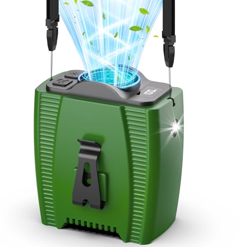 Multper Portable Waist Fan, 5-Speeds 16000RPM Powerful Airflow, 10000mAh Up to 40H Cooling, Rechargeable Personal Neck Fan, Wearable Belt Fan with LED Display, Flashlight for Travel, Camping, Jobsite