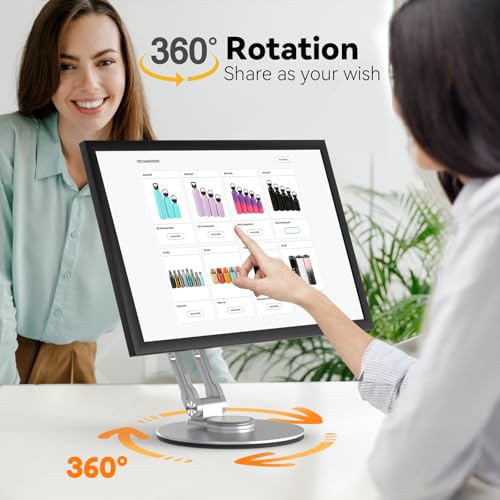 YCNEW Swivel and Tilt Stand for Echo Show 15 (Gen 1, Gen 2), Portable Monitor Stand, Adjustable Angle and Height with 360° Rotation Bases, Switching Between Landscape and Portrait Screens (Silver) - Image 4