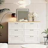 GRAVFORCE Kommode mit 6 Schubladen 110cm Breit Komodenschrank Sideboard Flur Kommode weiß Schlafzimmer Wohnzimmer 110Bx40Tx70H