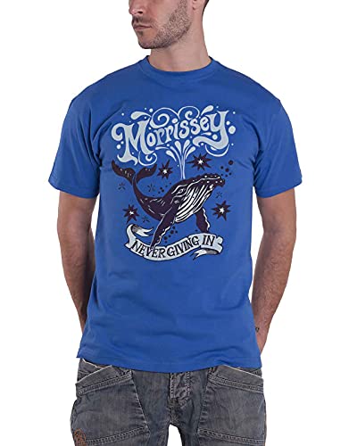 Image of Morrissey T Shirt Never Giving in Whale Logo Official Mens Blue L