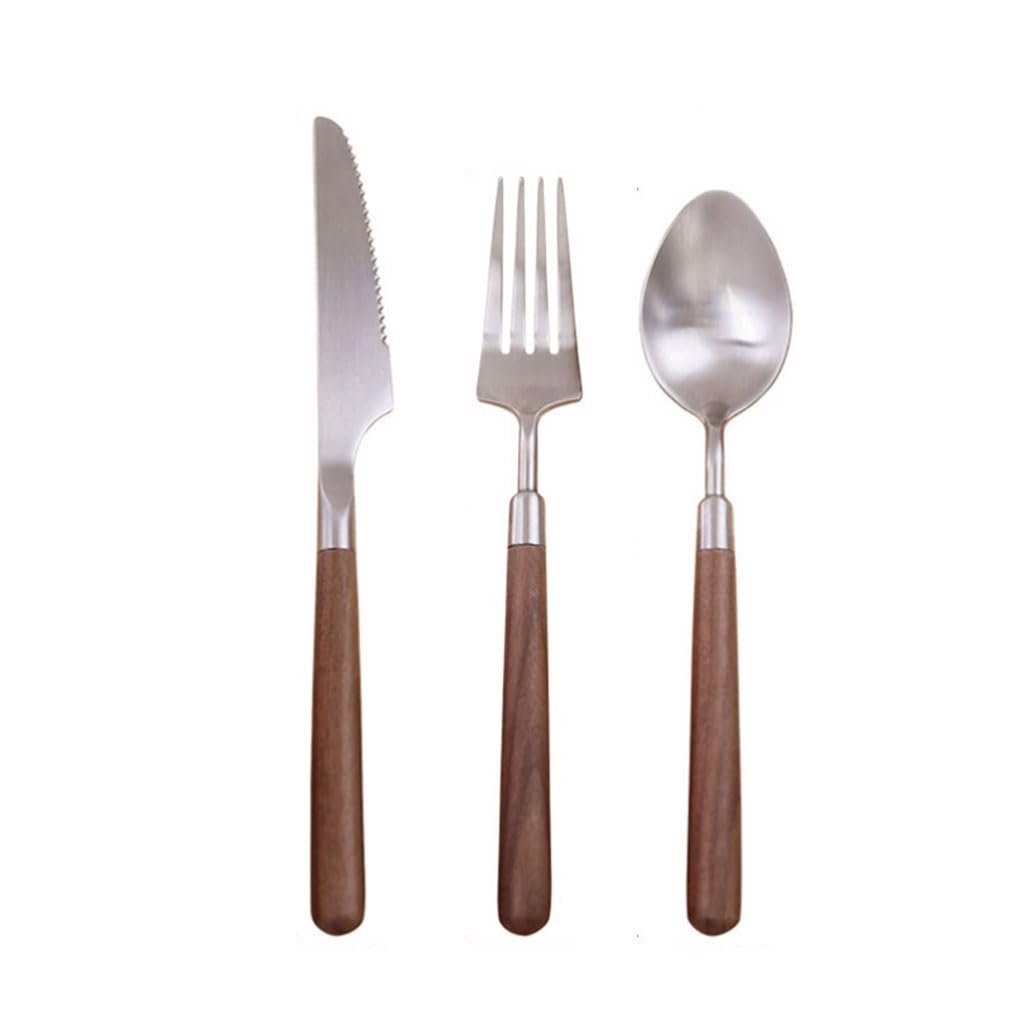Blmags Knives Forks Spoons Beautiful Stainless Steel Kitchen Flatware Set Wooden Handle Knife Fork Spoon Tableware Reusable Silverware Cutlery Set Retro Practical