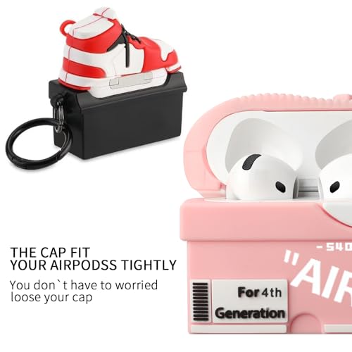 Image of [2Pack] Gedicht for Apple Airpods 4th Generation Case Cover(2024), Cute Cartoon Shoe Box Soft Silicone Protective Cases for Airpods 4th Generation Case with Keychain for Women Men，Red+Pink