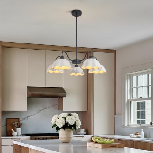 Image of Black Vintage Chandelier Fixture 5-Light Semi Flush Mount Ceiling Light Mid Century Ceramic Sputnik Chandelier Contemporary Pendant Light for Living Room Bedroom