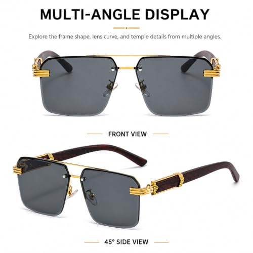 Image of Aviator Sunglasses for Men Women Half Frame Vintage Shades UV400