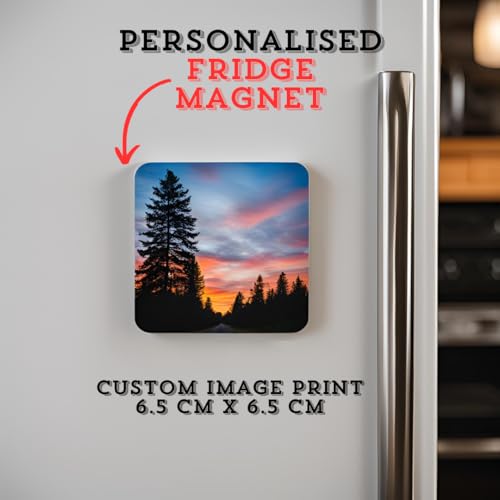 Personalised Fridge Magnet Square 6.5cm x 6.5cm. Custom Picture Magnet with Text or Logo – Square Glossy Gift Tile – Unique Small Keepsake