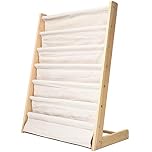 Morimoe Kids Sling Bookshelf with Pocket, 6 Tiers, Natural Wood, Books Storage Rack, Perfect Height Reading Fun (W:60cm)