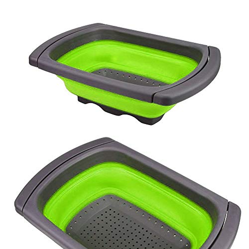 Escorredor Macarrao Silicone Verde Expansivel Alça Retratil Pia Legumes Cozinha Frutas