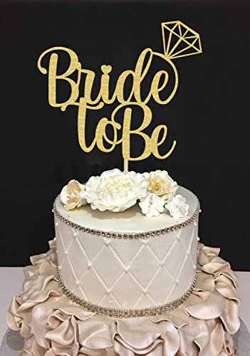 Ahaoray Bride To Be Cake Topper - Gold Glitter Bridal Shower Cake Decoration Supply - Bridal Wedding Engagement Party Decoration Photo Prop #TOP1