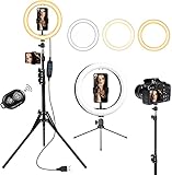 Brizled 10' Selfie Ring Light with 61' Extendable Tripod & Desk Stand, 3 Mode Dimmable LED Circle...