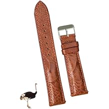 Vinacreations 19mm Brown Ostrich Leather Watch Band Men Quick Release Replacement Strap Extra Soft Handmade Wristband Stainless Steel Buckle, Christmas Fathers Day Gift for Dad Son Husband DH-56-19MM
