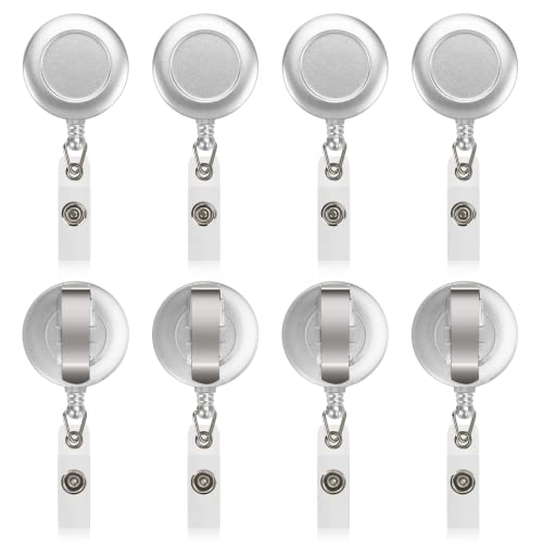 JANYUN 50 Pcs Retractable Badge Reel Clips Holder for Hanging ID Card Name Key Chain (Silver)