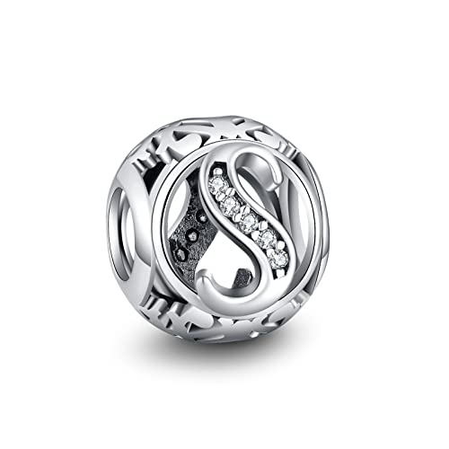 TIZU 925 Sterling Silver Letter Charms for Charms Bracelets Alphabet Initial Beads Charms Jewelry Gift for Women