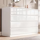 Blisswood High Gloss Chest of Drawers 8 Drawer Bedroom Large Storage Unit with Metal Runners, White Dresser cabinet for Clothes Living Room Bedroom Nursery or Office Furniture (40D x 115W x 97H cm)
