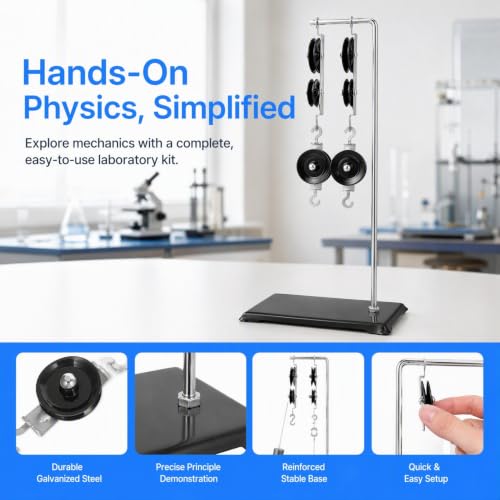 Image of Housoutil Pulley Block Set Physics Lab Science Kit Experiments, 13.4 Inch Physics Experiment Kit, Block and Tackle Pulley System for Science Project, Educational Laboratory Mechanics Equipment