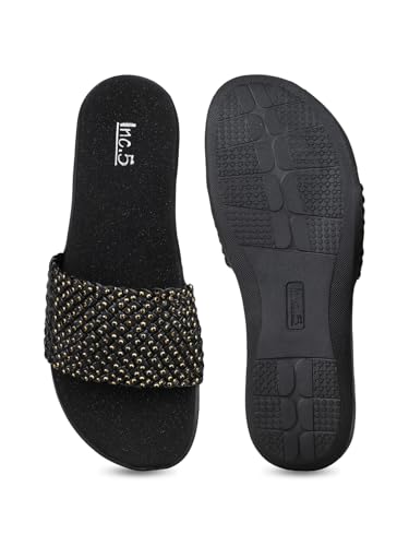Image of Inc.5 womens Womens Black Casual Embellished Open Toe Flats Flat Sandal