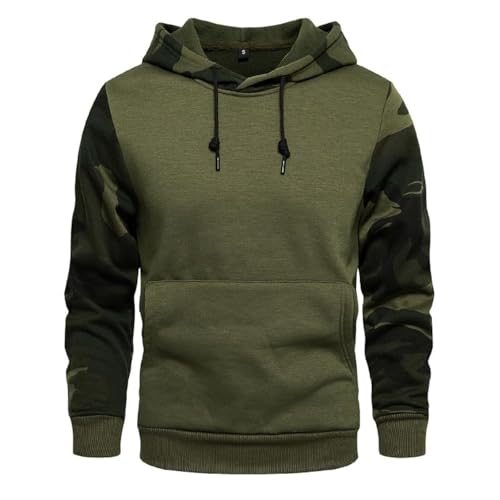 AOTORR Mens Hoodies Pullover Camo Hooded Sweatshirt Patchwork Top Long Sleeve Hoody Casual Tops with Kanga Pockets WY14A Army Green S