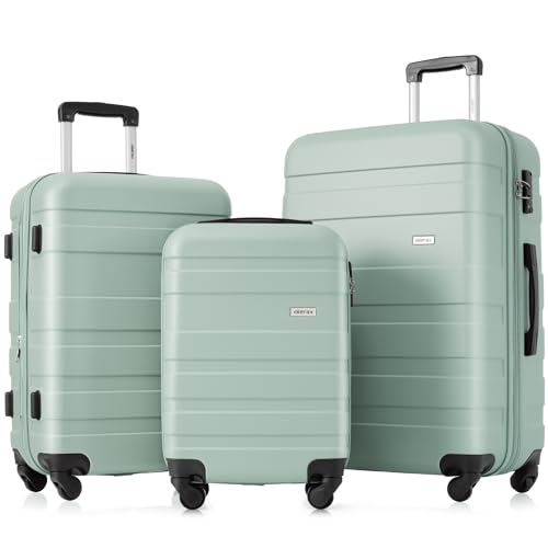 Image of Merax 3 PieceABS Hardshell Luggage Sets Spinner Wheels Suitcase TSA Lock Suit Case, Creamy Green, 20 /24 /28 Inch