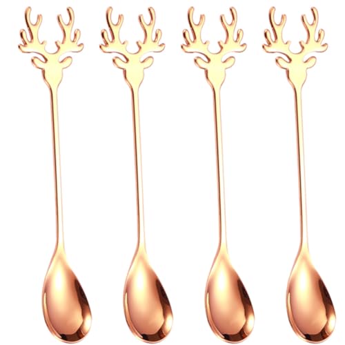 BESTonZON 4pcs Cartoon Spoon Coffee Spoon Appetizer Spoons Dinner Spoons Christmas Cake Spoon Coffee Stirring Spoon Metal Teaspoon Animal Spoons Tablespoon Spoon Stainless Steel Elk