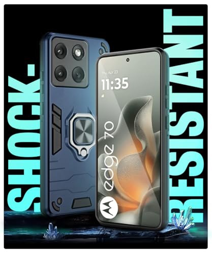 Image of WOW IMAGINE Shock Proof Back Case Mobile Cover for Motorola Moto Edge 70 5G 2025 | Back Cover Case (Tough Armor | Hybrid PC + TPU | Ring Holder & in-Built Kickstand | Blue)
