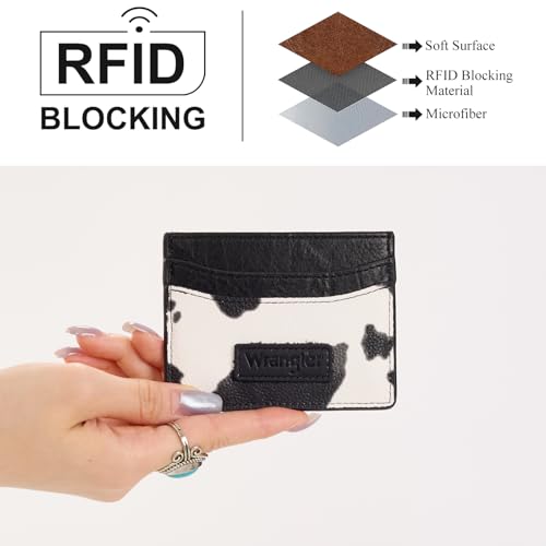 Image of Montana West X Wrangler Credit Card Holder for Women Cow Print Rfid Blocking Slim Thin Credit Card Wallet Small Credit Card Organizer for Ladies Female