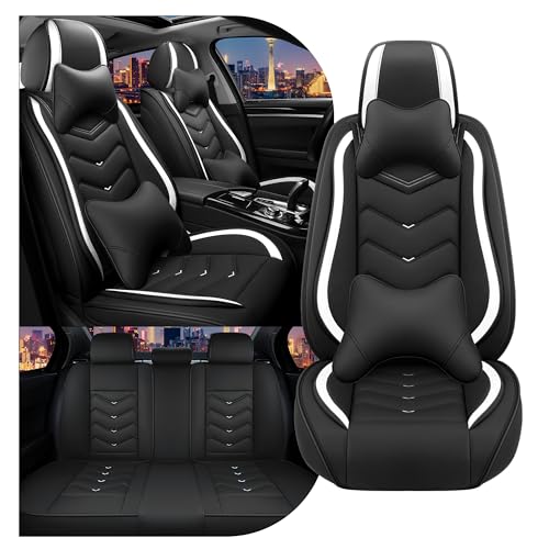 Image of CTDS Car Seat Covers for VW Tiguan 2009-2026, Stylish Sport Seat Cover, Premium Nappa Leather Car Seat Cover. Automobile Seat Covers Sets.(Luxury 5 Seats /Black White)
