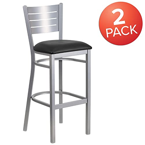 Flash Furniture Pack de 2 Butacos Hercules Serie Metal Plata Respaldo de Listones Asiento Vinilo Negro miniatura 4
