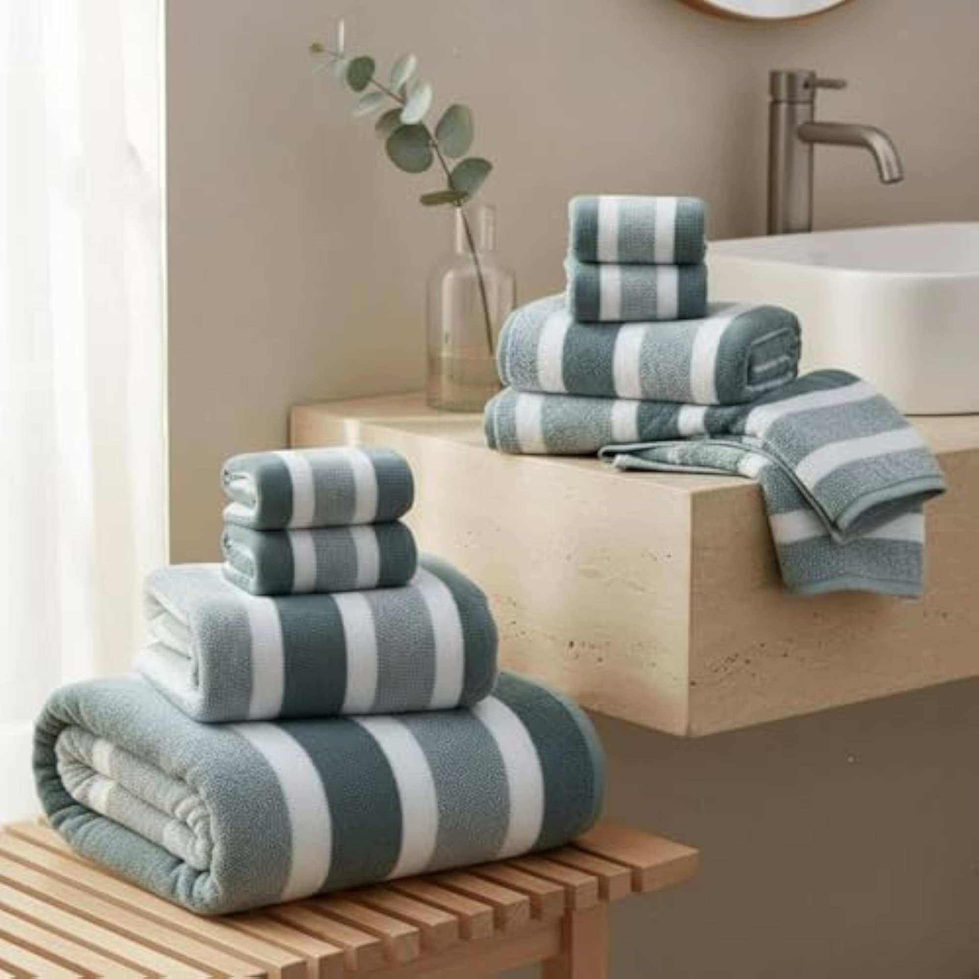 8 Pieces Thickened Bathroom Towel Set, Peacock Green