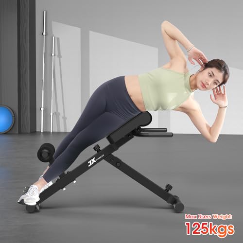 JX FITNESS Faltbare Hyperextension-Bank, römischer Stuhl, Rückenverlängerung, Heim-Fitness-Studio für Gesäß- und Bauchmuskeltraining, optionale Neigung und multifunktionale, robuste Übungen