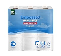 by Amazon Toilet Roll, 2-Ply Embossed, Soft and Gentle, 18 Rolls (Pack of 1), 200 Sheets per Roll, FSC Certified