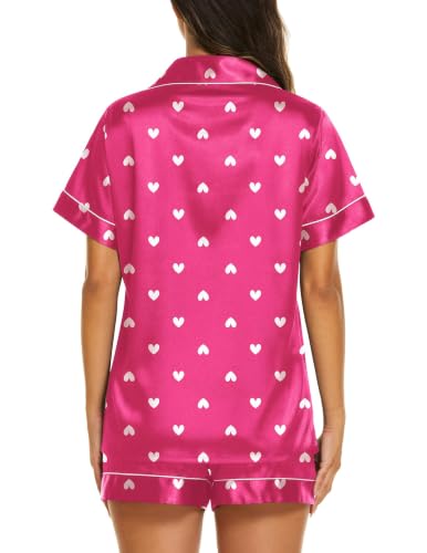 Image of Ekouaer Womens Pajamas Silk Satin Short Sleeve Button Down Pjs Shorts Set