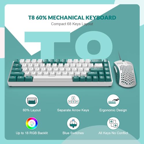 Image of ZIYOU LANG RK-T8PR0 Wired 65% Mechanical Gaming Keyboard and Mouse Combo with RGB LED Backlit Anti-ghosting TKL Mini 68 Key Coiled C to A Cable Tactile Blue Switch for PS4 PS5 Xbox PC Mac Gamer(Green)