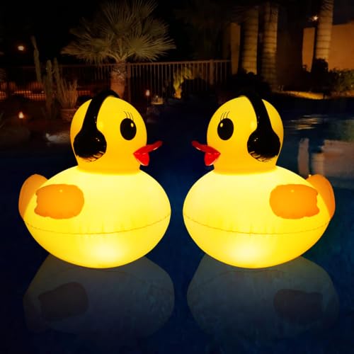 Lampe Solaire Flottante pour Piscines, Lumière Piscine Étanche Flotante de 42cm, Lumiere Piscine LED Canard Embrasé, Lumière Solaire Bassin Gonflables pour Piscines, Étang, Jardin-2 Pièces