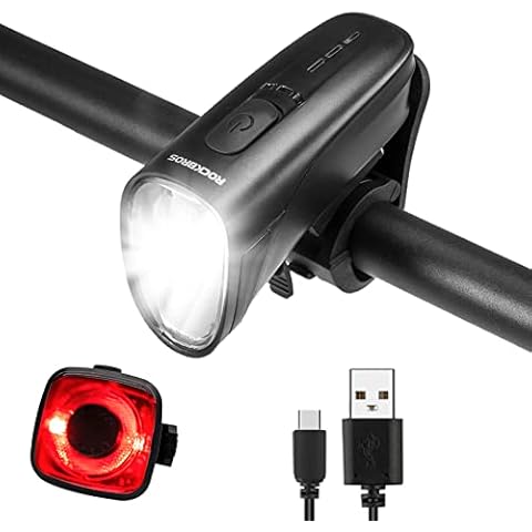 ROCKBROS LED Fahrradlicht Set USB Aufladbar Fahrradlampe, IPX5 Wasserdicht Fahrrad Frontlicht und Rücklicht Set Cover