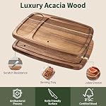 Acacia Wood Cutting Boards for Kitchen (Set of 3), Heavy Duty Chopping Board with Deep Juice Groove, Reversible Designed, Storage Stand & Oiling Brush