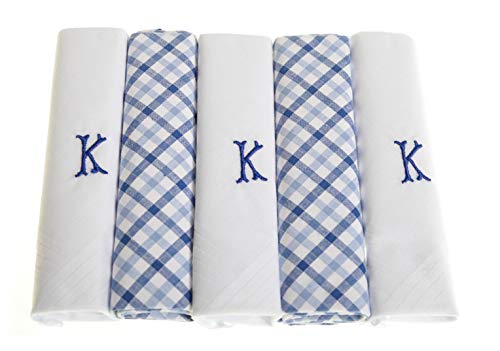 Surf the Shop 7 Pack Of Mens Initial Embroidered White Handkerchiefs With Satin Border, Various Letters, K, M