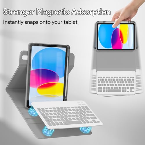Image of YBING Keyboard Case for iPad 10th Gen 10.9 inch (2022) & 11th Gen (A16, 2025), 7-Color Backlit Detachable Bluetooth Keypad & Rotatable Magnetic Case with Pencil Holder (Gray)