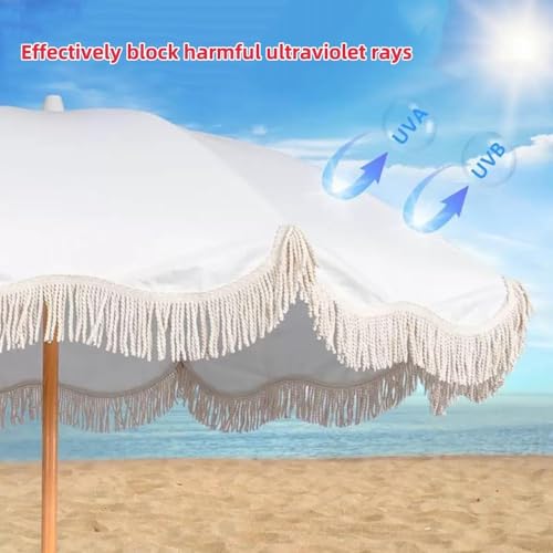 Sombrilla de playa de 1,8m portátil con flecos y toldo exterior ajustable para jardín 2